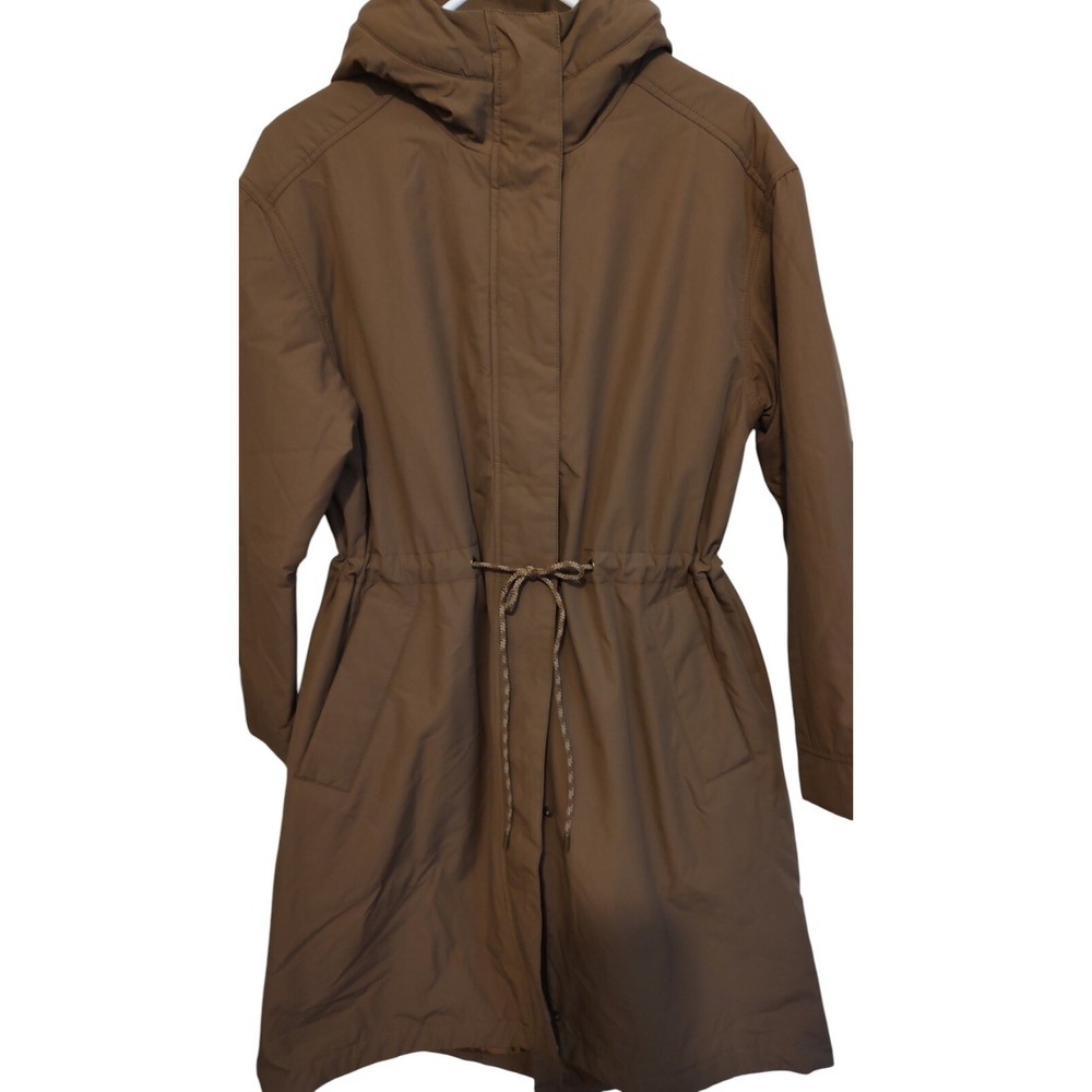 Old Navy Trench Coat Woman Size‎ Medium Water Resistant Brown Lined Hood 43 in